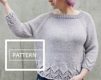 PATTERN ONLY ***Syngonium Sweater, lace knit sweater, top down sweater with lace, lace knit, knit raglan, intermediate knit sweater, knit