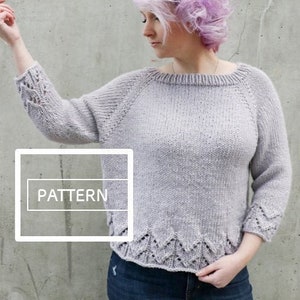 PATTERN ONLY ***Syngonium Sweater, lace knit sweater, top down sweater with lace, lace knit, knit raglan, intermediate knit sweater, knit