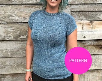 PATTERN ONLY *** Pocketful of Stitches Tee, knit t-shirt, knit tee, knit shirt, knitting pattern, shirt knit pattern, cotton knit shirt