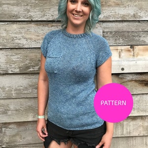 PATTERN ONLY Pocketful of Stitches Tee, knit t-shirt, knit tee, knit shirt, knitting pattern, shirt knit pattern, cotton knit shirt image 1