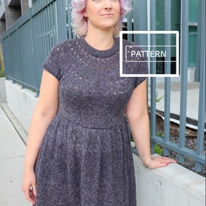 KNITTING PATTERN ** Easy Eyelet Yoke Dress pattern, Beginner yoke dress, beginner yoke knit, top down knit dress, knit dress diy