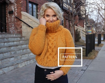 KNITTING PATTERN ** Cozy celtic raglan, cable sweater, celtic sweater, celtic knit, celtic cable sweater, cowled sweater, cable knit sweater