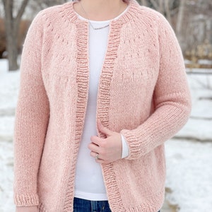 KNITTING PATTERN Easy Eyelet Yoke Cardigan, beginner cardigan, top down knit cardigan, cardigan knitting pattern, beginner knit cardigan image 1