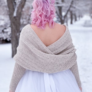 KNITTING PATTERN Snowfall Sweater Scarf, scarf with sleeves, sneed, thneed, textured scarf with sleeves, knit wrap, knit shawl image 4