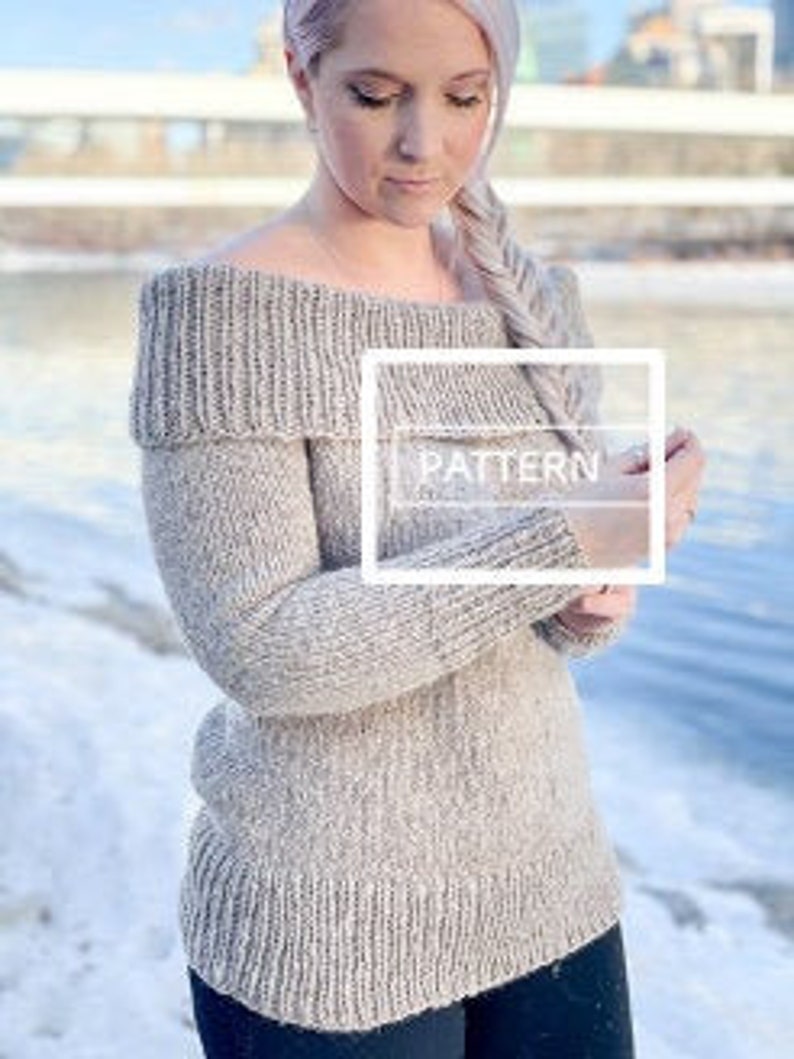 KNITTING PATTERN Cold Shoulder pullover, sexy knit sweater pattern, over the shoulder sweater, off the shoulder sweater knit pattern image 1