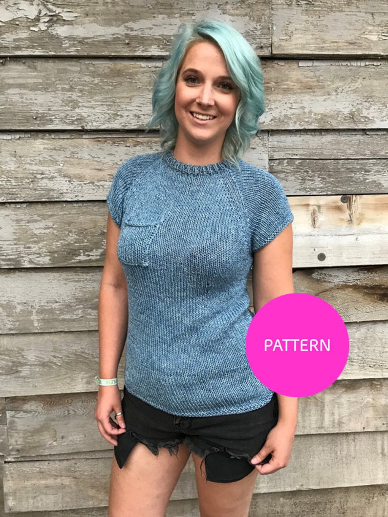 PATTERN ONLY Pocketful of Stitches Tee, knit t-shirt, knit tee, knit shirt, knitting pattern, shirt knit pattern, cotton knit shirt image 1