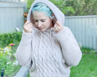 KNITTING PATTERN ** Cable Crush Hoodie, knit hoodie, cabled hoody, cozy knit hoodie, hooded knit sweater, knit sweater, cable knit sweater