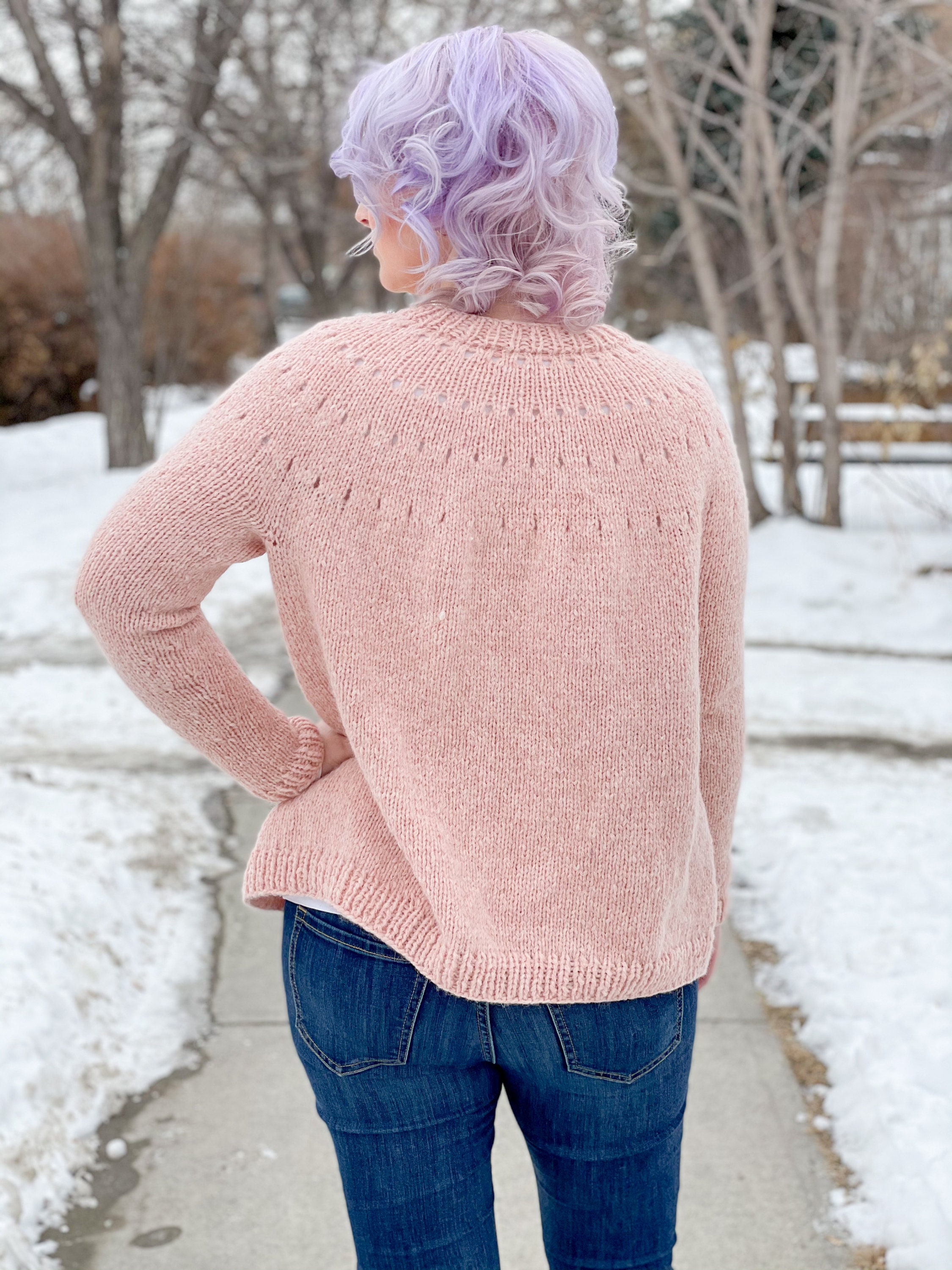 KNITTING PATTERN ** Easy Eyelet Yoke Cardigan, Beginner Cardigan