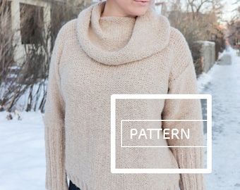 KNITTING PATTERN **Tunnel Vision Sweater, cowl knit sweater, sweater pattern, cozy sweater pattern, beginner knit pattern, sweater with cowl