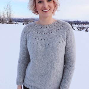 KNITTING PATTERN Easy Eyelet Yoke Sweater Pattern, Beginner Yoke ...