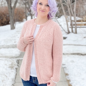 KNITTING PATTERN Easy Eyelet Yoke Cardigan, beginner cardigan, top down knit cardigan, cardigan knitting pattern, beginner knit cardigan image 2