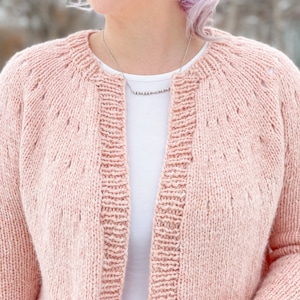 KNITTING PATTERN Easy Eyelet Yoke Cardigan, beginner cardigan, top down knit cardigan, cardigan knitting pattern, beginner knit cardigan image 6