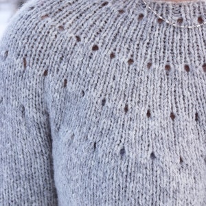 KNITTING PATTERN Easy Eyelet Yoke Sweater pattern, Beginner yoke sweater, beginner yoke knit, top down knit sweater, knit sweater diy image 3
