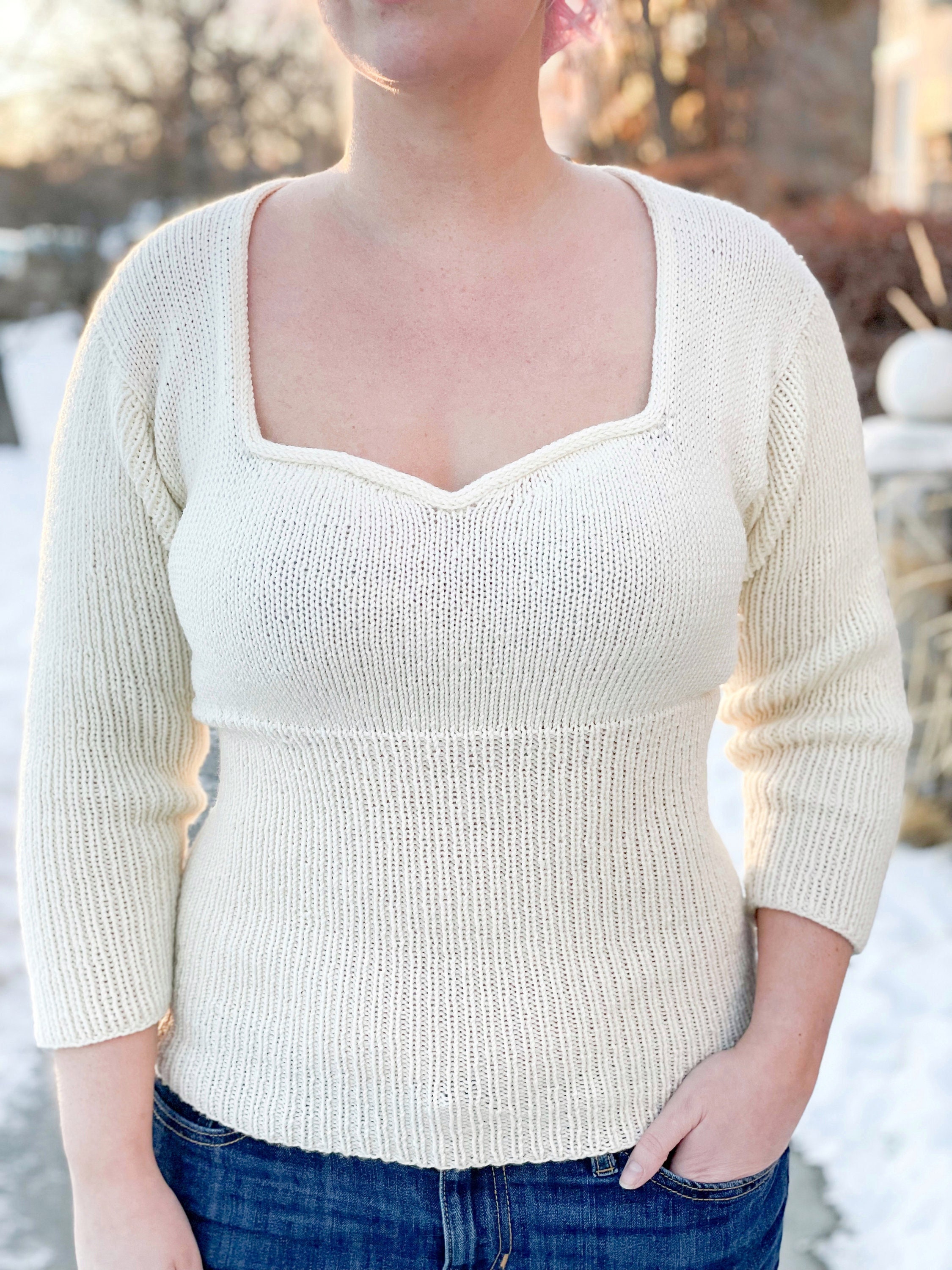 KNITTING PATTERN Tesoro Sweater, Knit Sweater, Sweetheart Neckline Sweater,  Sweetheart Sweater, DK Weight Sweater, Form Fitting Sweater -  Singapore