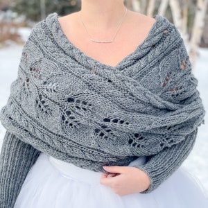 KNITTING PATTERN Wrapped Up in Cables Sweater Scarf, scarf with sleeves, sneed, lace scarf with sleeves, lace knit wrap, lace knit shawl image 4