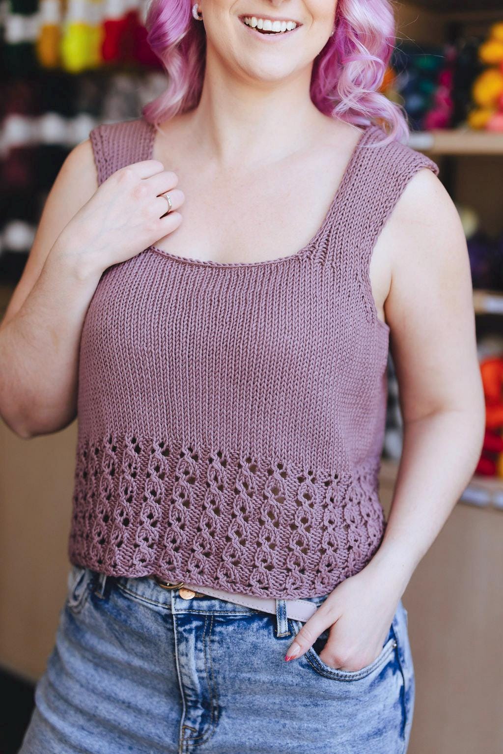 トップス 6 ROKU LILY YARN SUKASHI KNIT CAMISOLE 6（ロク）の「＜6(ROKU)＞LILY YARN SUKASHI KNIT CAMISOLE