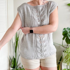 KNITTING PATTERN Botanical tee, knit lace tee, knit top, knit top with lace, boxy knit top, boxy lace top, comfy knit top, lace knit image 4