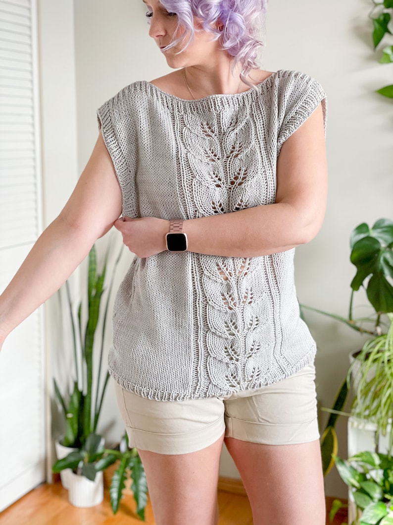 KNITTING PATTERN Botanical tee, knit lace tee, knit top, knit top with lace, boxy knit top, boxy lace top, comfy knit top, lace knit image 4