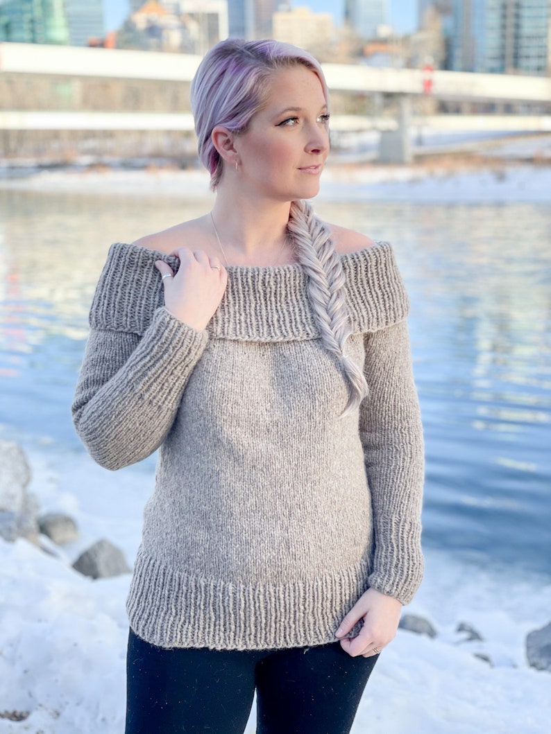 KNITTING PATTERN Cold Shoulder pullover, sexy knit sweater pattern, over the shoulder sweater, off the shoulder sweater knit pattern image 2