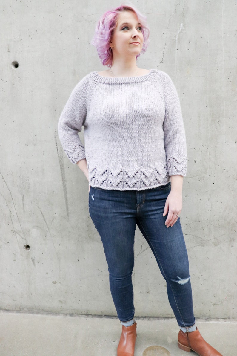 PATTERN ONLY Syngonium Sweater, lace knit sweater, top down sweater with lace, lace knit, knit raglan, intermediate knit sweater, knit image 4