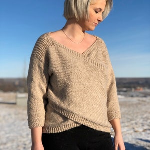 KNITTING PATTERN Crossback sweater, reversible knit sweater pattern, twisted back sweater, cross back sweater, criss cross sweater, image 2