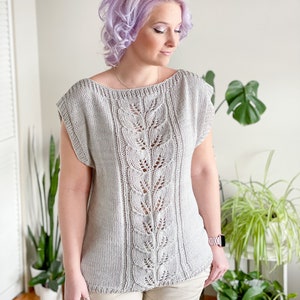 KNITTING PATTERN Botanical tee, knit lace tee, knit top, knit top with lace, boxy knit top, boxy lace top, comfy knit top, lace knit image 2