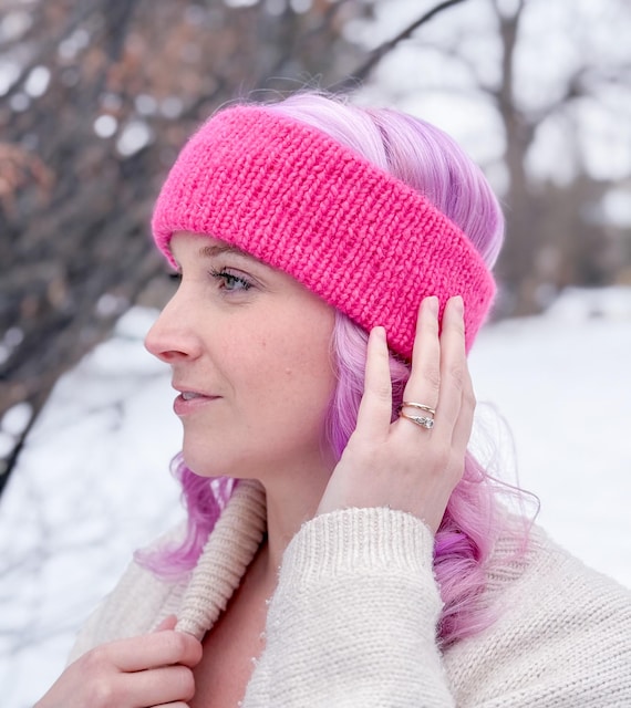 pink knit headband Winter, Cold Weather Headband for Women, Hand Knit Alpaca  main image 2