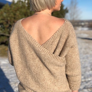 KNITTING PATTERN Crossback sweater, reversible knit sweater pattern, twisted back sweater, cross back sweater, criss cross sweater, image 6