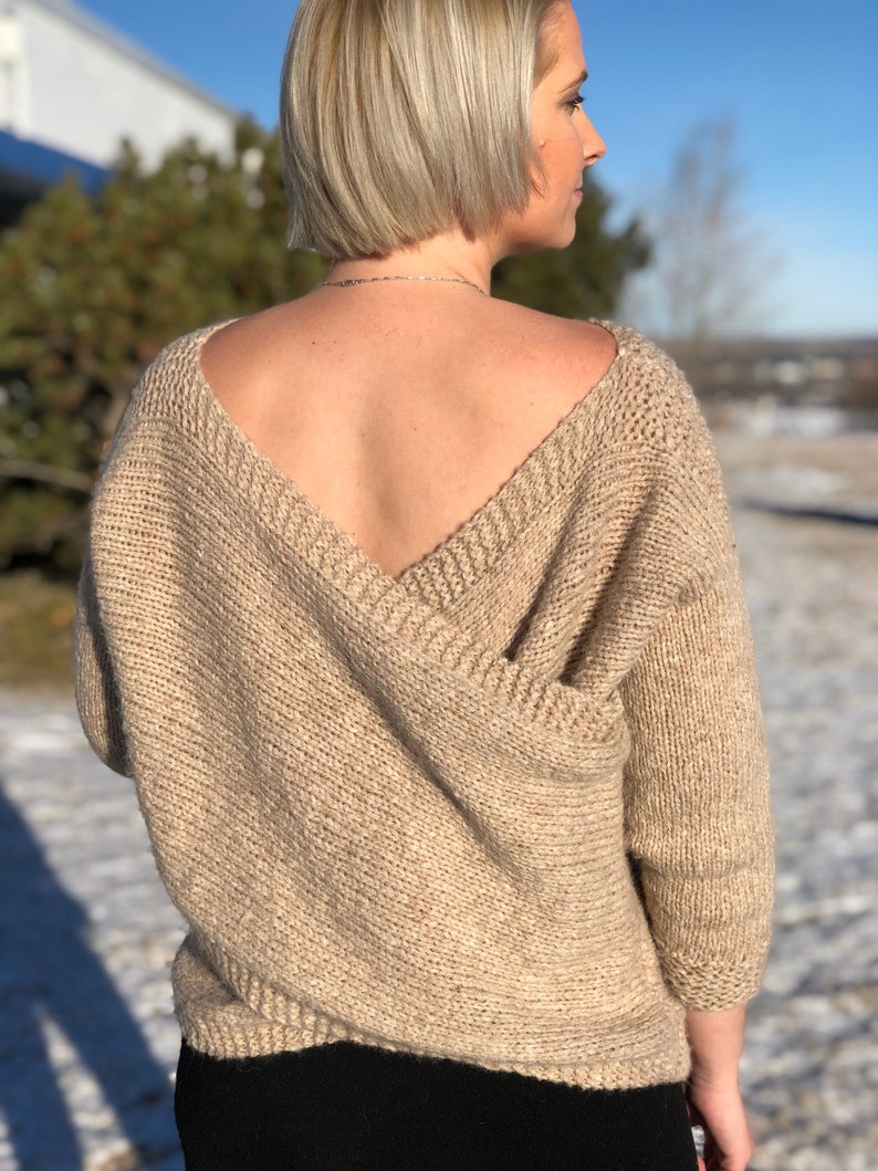 KNITTING PATTERN Crossback sweater, reversible knit sweater pattern, twisted back sweater, cross back sweater, criss cross sweater, image 6