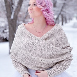 KNITTING PATTERN Snowfall Sweater Scarf, scarf with sleeves, sneed, thneed, textured scarf with sleeves, knit wrap, knit shawl image 8