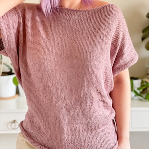 KNITTING PATTERN Summer slip tee, off the shoulder knit tee, off the shoulder top, funnel knit top, bottom up top, summer knit top image 2