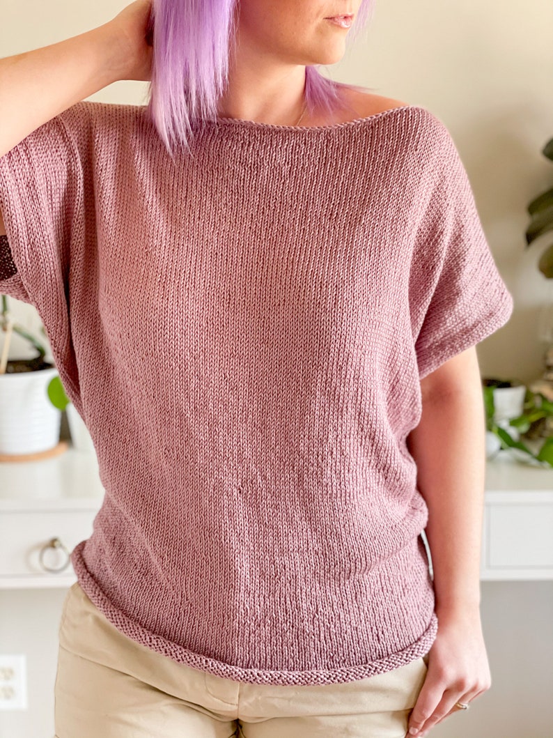 KNITTING PATTERN Summer slip tee, off the shoulder knit tee, off the shoulder top, funnel knit top, bottom up top, summer knit top image 2