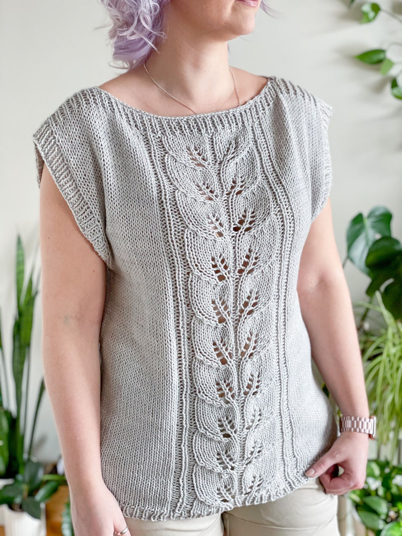 KNITTING PATTERN Botanical tee, knit lace tee, knit top, knit top with lace, boxy knit top, boxy lace top, comfy knit top, lace knit image 10