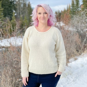 KNITTING PATTERN ** Milk and Honey Pullover, beginner top down knit, top down drop shoulder, basic cozy knit sweater, knit pullover pattern