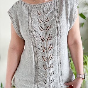 KNITTING PATTERN ** Botanical tee, knit lace tee, knit top, knit top with lace, boxy knit top, boxy lace top, comfy knit top, lace knit