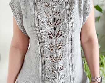 KNITTING PATTERN ** Botanical tee, knit lace tee, knit top, knit top with lace, boxy knit top, boxy lace top, comfy knit top, lace knit