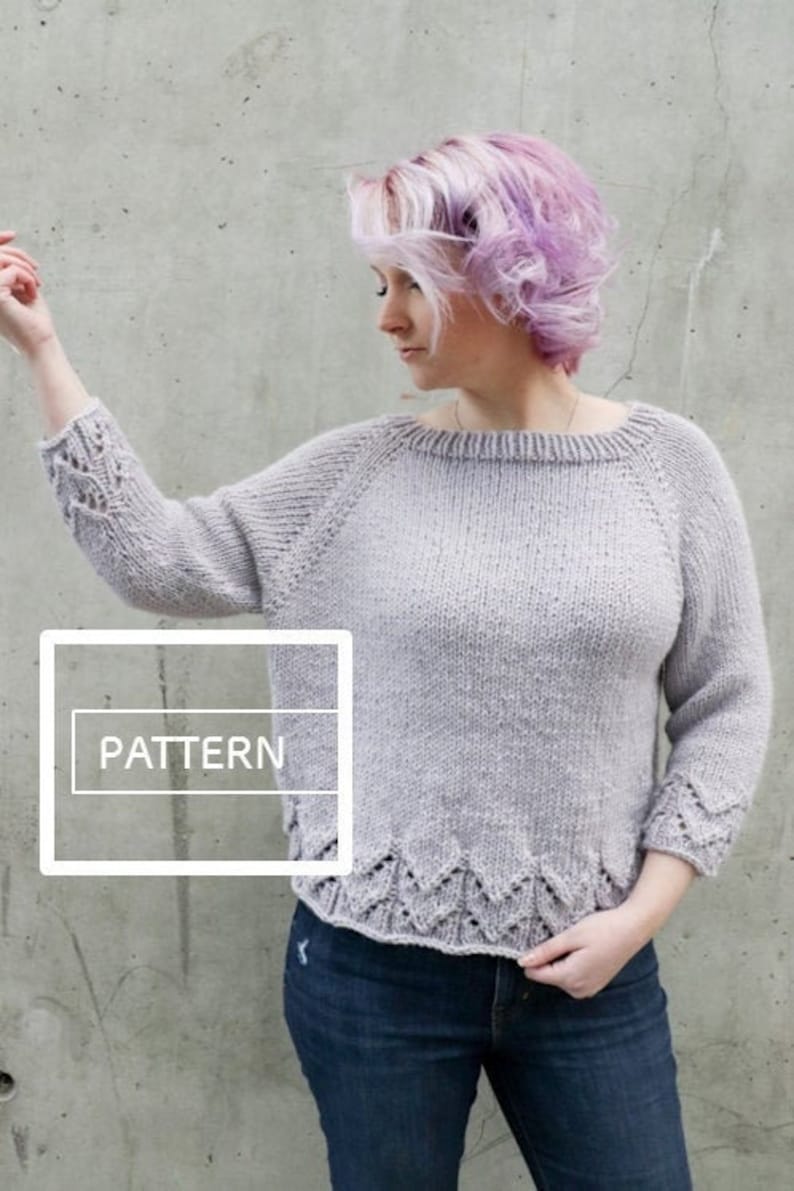 PATTERN ONLY Syngonium Sweater, lace knit sweater, top down sweater with lace, lace knit, knit raglan, intermediate knit sweater, knit image 1