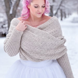 KNITTING PATTERN ** Snowfall Sweater Scarf, scarf with sleeves, sneed, thneed, textured scarf with sleeves, knit wrap, knit shawl