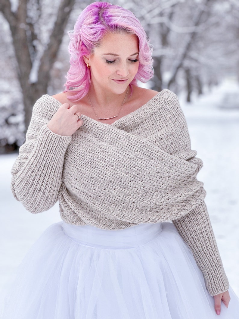KNITTING PATTERN Snowfall Sweater Scarf, scarf with sleeves, sneed, thneed, textured scarf with sleeves, knit wrap, knit shawl image 1