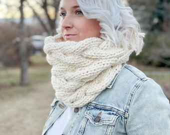 KNITTING PATTERN ** Celebration Braided Cowl, cable cowl, chunky cable cowl, braided cowl, cable knit cowl, cable cowl pattern, cozy cables