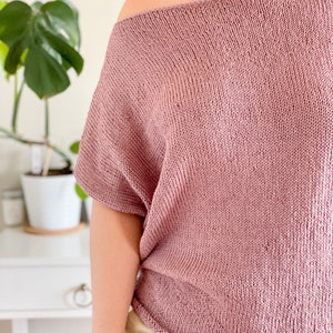 KNITTING PATTERN Summer slip tee, off the shoulder knit tee, off the shoulder top, funnel knit top, bottom up top, summer knit top image 4