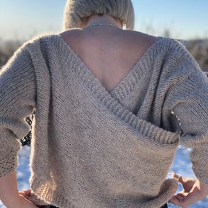 KNITTING PATTERN Crossback sweater, reversible knit sweater pattern, twisted back sweater, cross back sweater, criss cross sweater, image 10