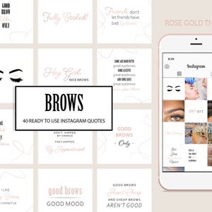 40 Ready To Use Rose Gold Eyebrow Instagram Quotes. Beauty Salon Marketing. Brows Insta Quotes. Beauty Salon Branding - INSTANT DOWNLOAD