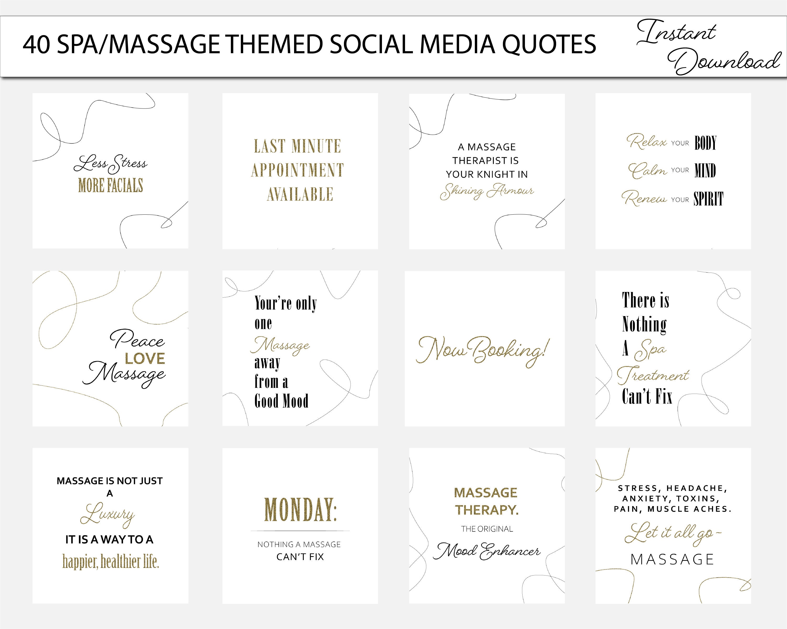 40 Ready to Use Massage Instagram Quotes. Spa Ready to Use Etsy Australia