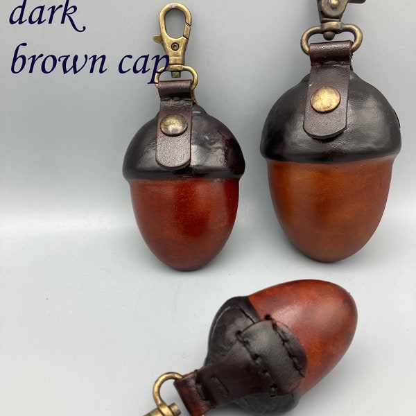 Acorn leather coin purse in tan and dark brown colour and 3 different sizes keyring coin purse attachable money pouch