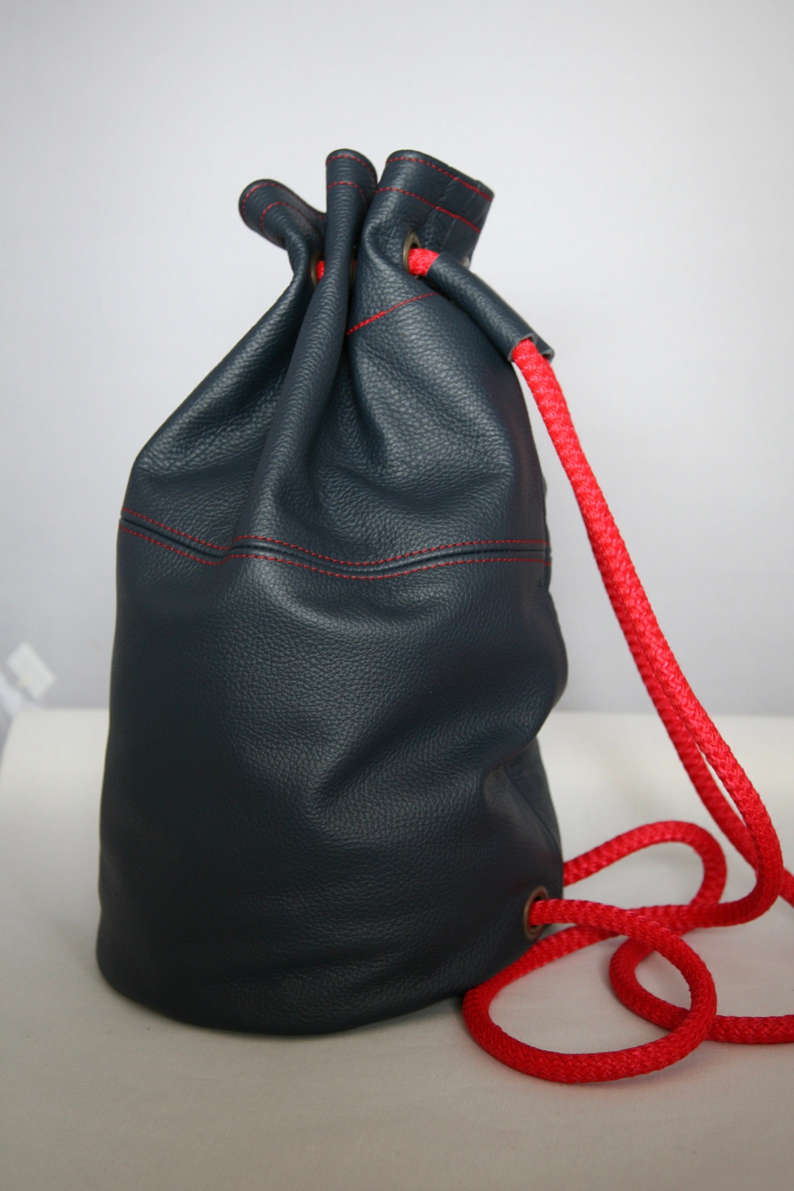 Leather Duffle Bag With Rope Handleleather Gym Bagnavy Blue Etsy UK