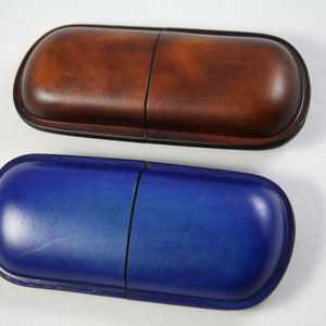 Leather glasses case hard genuine high leather eyewear spectacular pouch for men and women handmade and hand dyed gift for anniversary Blue