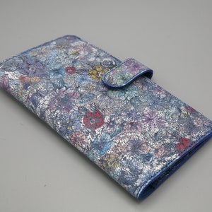 Monedero de cuero Ladys hecho de cuero italiano bolso hecho a mano de alta calidad con flores plateadas para tarjetas y soporte de bolso de belleza de cuero en efectivo