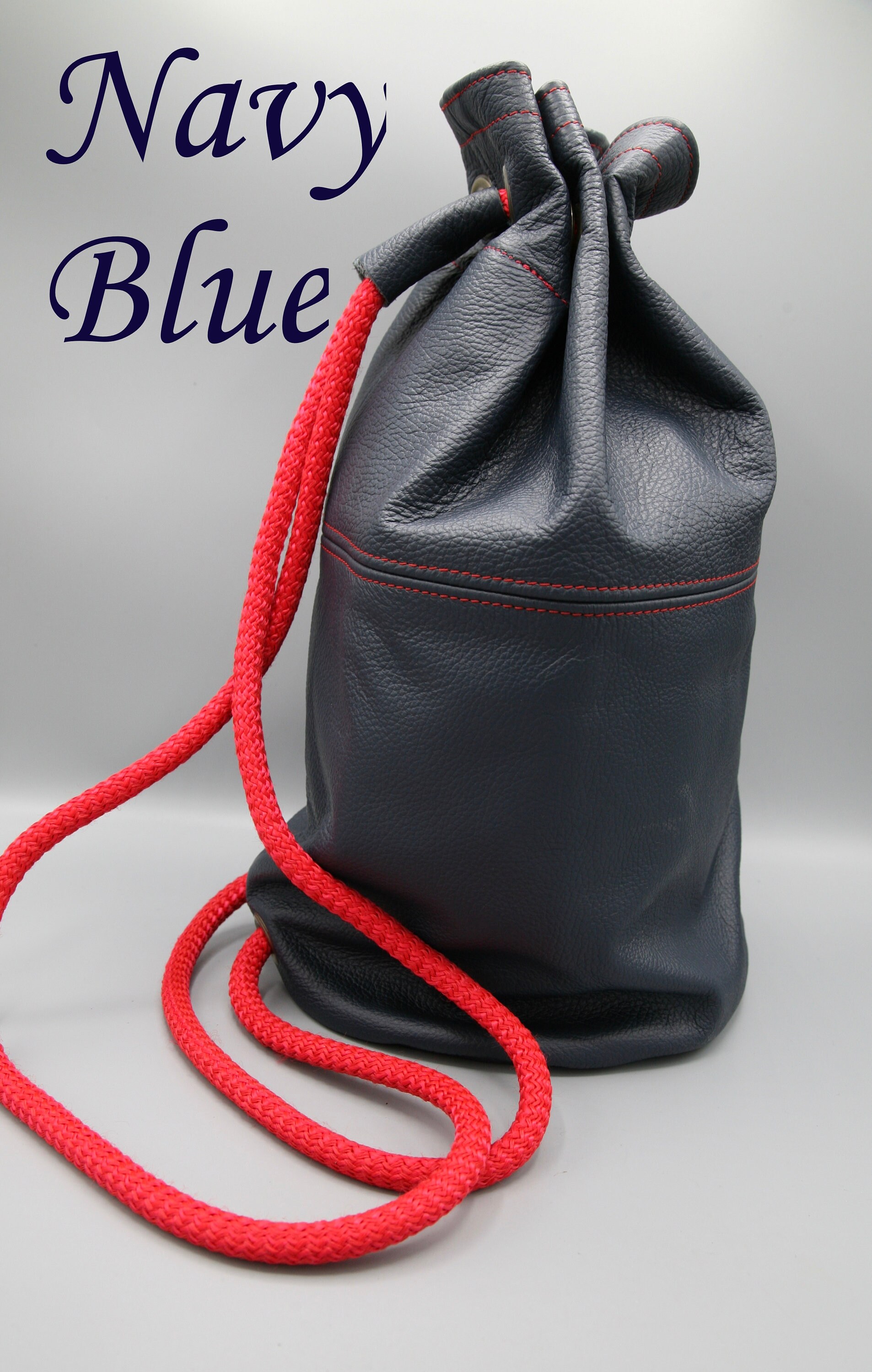 Leather Duffle Bag With Rope Handleleather Gym Bagnavy Blue Etsy UK