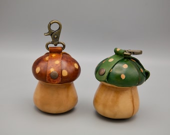 Pochette en cuir moulé champignon avec clip en métal porte-clés porte-monnaie portefeuille pour petits objets EarPods contenant de rouge à lèvres